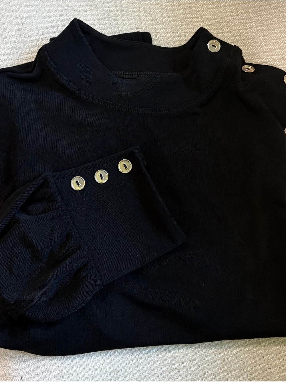 Chico's Travelers Slinky Black Top with Gold Button Accents size 3/XL